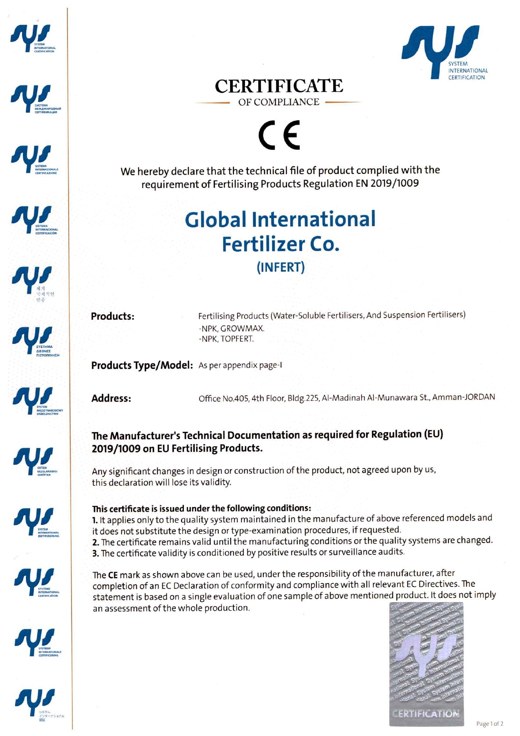 CE certificate certificate issued to INFERT