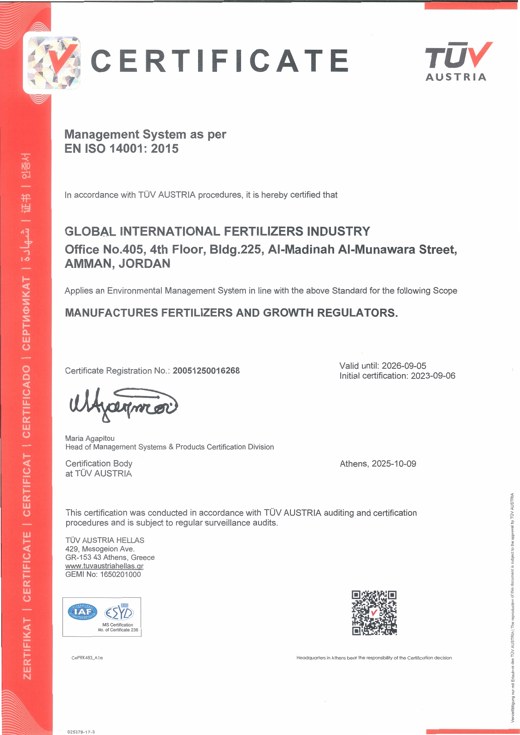 ISO 14001:2015 certificate issued to INFERT